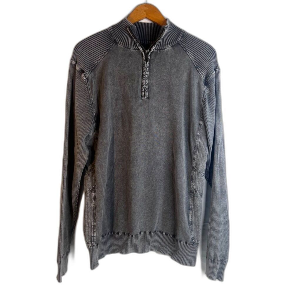 BKE Standard Fit 1/4 Zip Mock Neck Sweater Pullover Ribbed Size XL Gray Casual